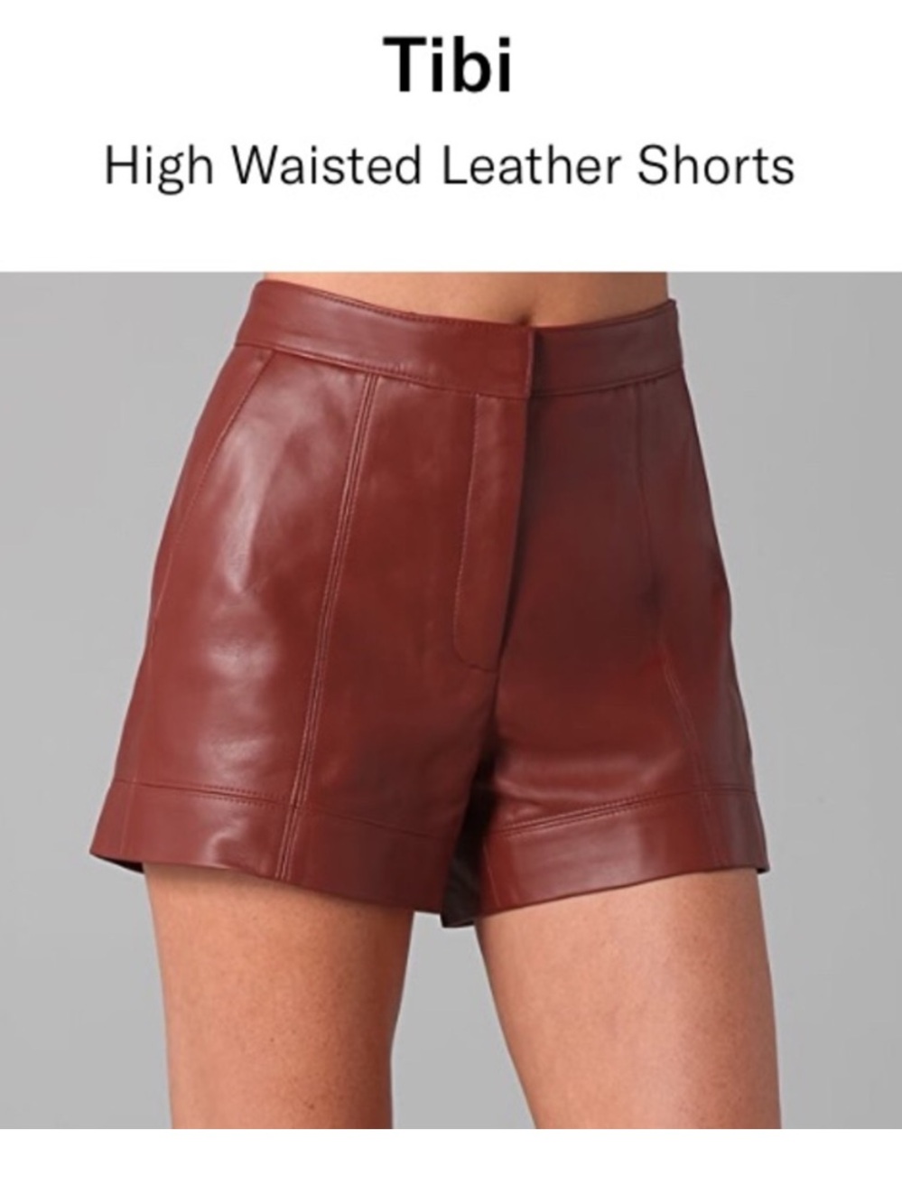 Tibi High Waisted Cognac Leather Shorts 2